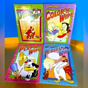 WARNER BROS LOONEY TUNES VINTAGE WIPE OFF ACTIVITY BOARD BOOKS SET OF 4 BOOKS